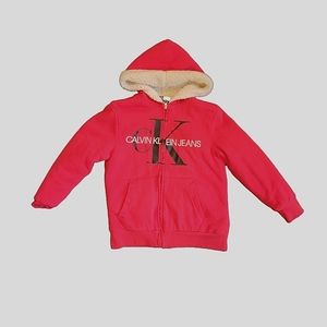 Kids super soft red sherpa hoodie size s (7 or8)